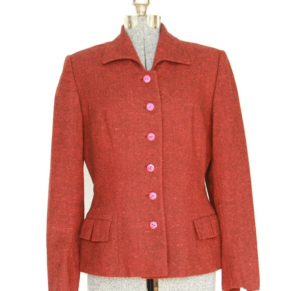 40's dark red tweed Jacket - small/medium - made in Britain - Picture 1 of 5